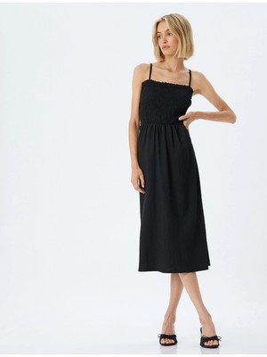 Koton Askılı Elbise Midi Boy Dokulu Gipeli