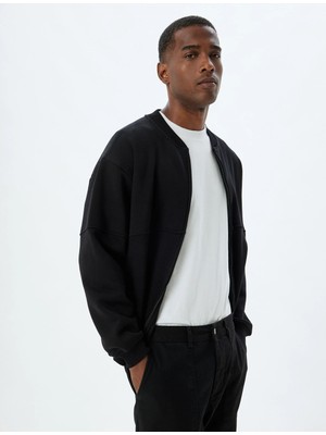 Koton Oversize Sweatshirt Fermuarlı Dikiş Detaylı Şardonlu Pamuk Karışımlı