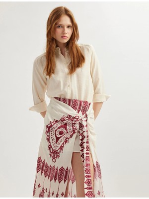 Koton Bağlama Detaylı Viskon Etnik Desenli Midi Kruvaze Sarong Etek