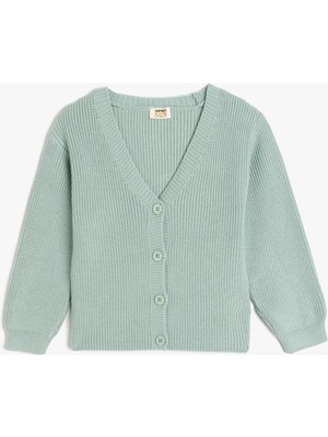 Koton V Yaka Düğmeli Uzun Kollu Basic Triko Hırka