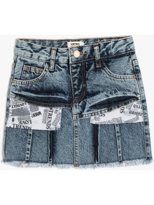 Koton Pileli Kot Etek Cepli Baskı Detaylı Düğme Kapamalı Pamuklu