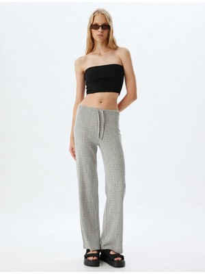 Koton Bol Paça Pantolon Yüksek Bel Bağcıklı Bürümcük Rahat Kalıp