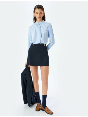 Koton Düğme Detaylı Drapeli Uzun Kollu Saten Bluz