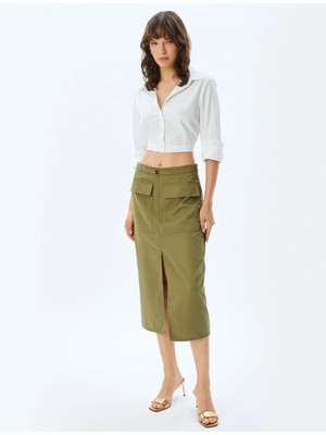 Koton Midi Kalem Etek Yüksek Bel Kargo Cepli Önden Yırtmaç Detaylı Slim Fit