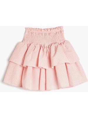 Koton Yüksek Belli Katlı Gipe Detaylı Çizgili Etek