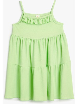 Koton Elbise Ince Askılı Desenli Katlı Fırfır Detaylı