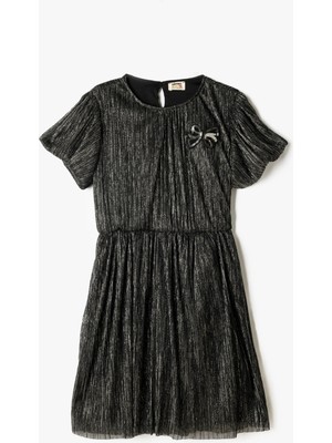 Koton Elbise Tül Detaylı Yuvarlak Yaka Kısa Kollu Fiyonklu