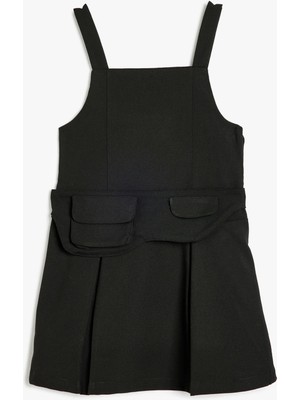 Koton Kare Yaka Kapaklı Cep Detaylı Viskon Karışımlı Jile Elbise