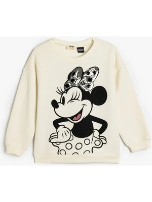 Koton Minnie Mouse Sweatshirt Lisanslı Pullu Payetli Uzun Kollu Bisiklet Yaka Şardonlu