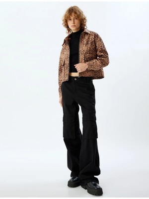 Koton Leopar Ceket Fermuarlı Klasik Yaka Cep Detaylı