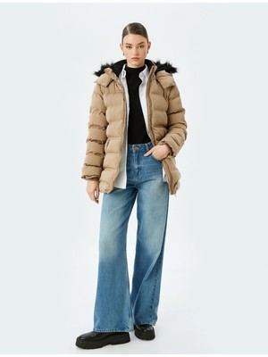 Koton Şişme Mont Kapüşonlu Suni Kürk Yaka Cepli Fermuarlı