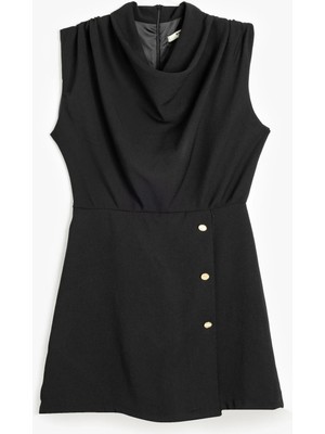 Koton Krep Kumaş Drape Detaylı Degaje Yaka Kolsuz Mini Elbise