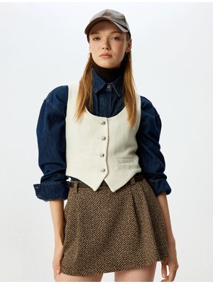 Koton Crop U Yaka Düğmeli Kolsuz Slim Fit Yelek