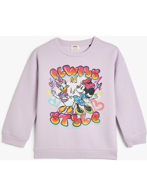 Koton Mickey Mouse ve Daisy Duck Sweatshirt Lisanslı Uzun Kollu Bisiklet Yaka Şardonlu