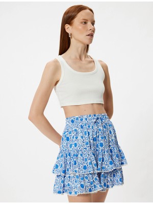 Koton Fırfırlı Çiçekli Mini Etek Katlı Beli Bağlamalı