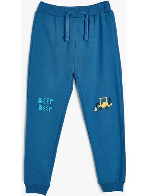 Koton Jogger Eşofman Altı Beli Bağlamalı Traktör Baskılı Pamuklu Şardonlu