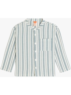 Koton Uzun Kollu Cep Detaylı Hakim Yaka Çizgili Gömlek