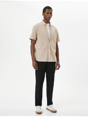 Koton Yazlık Gömlek Kısa Kollu Klasik Yaka Düğmeli - Koton - 4SAM60004HK - Bej - M