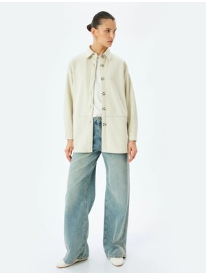 Koton Düğmeli Uzun Kollu Süet Görünümlü Gömlek Ceket