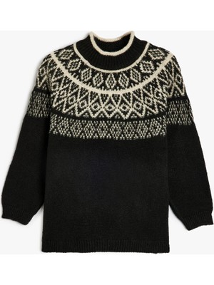 Koton Yarım Balıkçı Yaka Triko Kazak Uzun Kollu Desenli