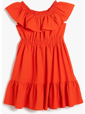 Koton Fırfır Detaylı Kayık Yaka Kolsuz Elbise