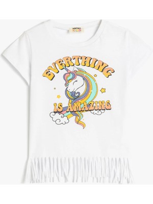 Koton Unicorn Baskılı Püsküllü Tişört Kısa Kollu Pamuklu