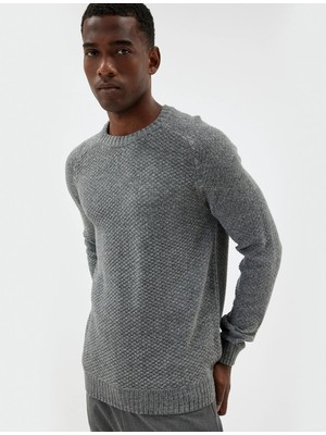 Koton Triko Kazak Bisiklet Yaka Dokulu Uzun Kollu