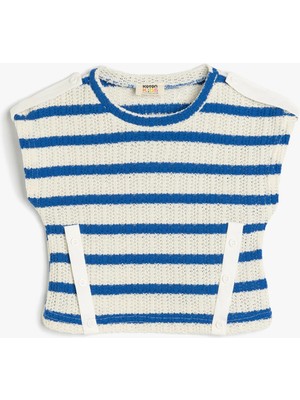 Koton Ajurlu Kolsuz Çizgili Bluz Bisiklet Yaka