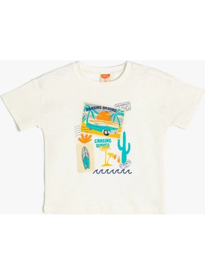 Koton Yaz Temalı Baskı Detaylı Pamuklu Kısa Kollu Tişört