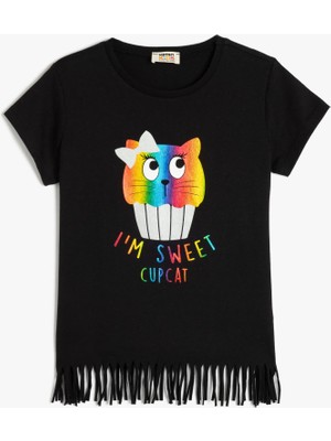 Koton Kedi Baskılı Kısa Kollu Pamuklu Püsküllü Tişört