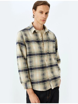 Koton Uzun Kollu Pamuk Karışımlı Cep Detaylı Ekose Desenli Gömlek Ceket