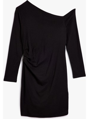Koton Asimetrik Tek Omuz Mini Elbise Uzun Kollu Slim Fit