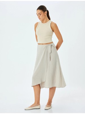 Koton Bağlama Detaylı Midi Boy Kruvaze Çan Etek