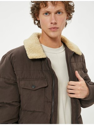 Koton Slim Fit Şişme Mont Peluş Yaka Detaylı Fermuarlı