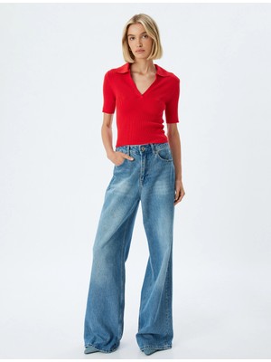 Koton Polo Yaka Kazak Triko Kısa Kollu