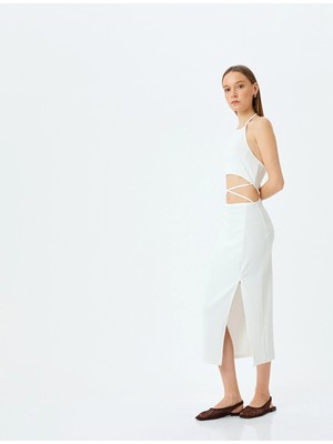 Koton Halter Yaka Pencere Detaylı Kolsuz Midi Elbise