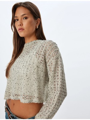 Koton Ajurlu Crop Kazak Uzun Kollu Bisiklet Yaka