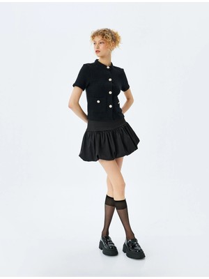 Koton Düğme Detaylı Cepli Bisiklet Yaka Kısa Kollu Triko Hırka