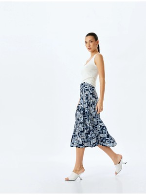 Koton Desenli Kalın Piliseli Oversize Midi Boy Etek