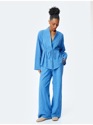 Koton Pamuklu Kemer Detaylı Dokulu Uzun Kollu Kimono