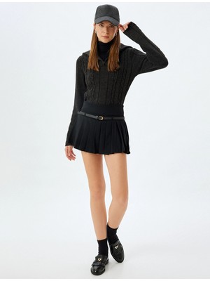 Koton Yarım Fermuarlı Dik Yaka Kazak Saç Örgü Dokulu Uzun Kollu