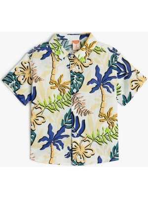 Koton Palmiye Desenli Tek Cepli Pamuklu Kısa Kollu Gömlek