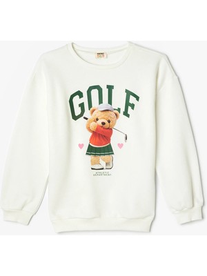 Koton Sweatshirt Ayıcık Baskılı Uzun Kollu Bisiklet Yaka