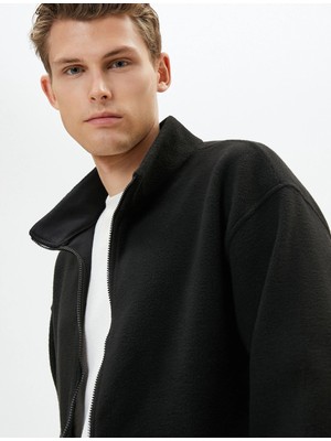 Koton Peluş Ceket Kanguru Cepli Fermuarlı Dik Yaka