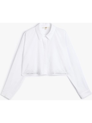Koton Crop Oversize Poplin Gömlek Taşlı Uzun Kollu Pamuklu