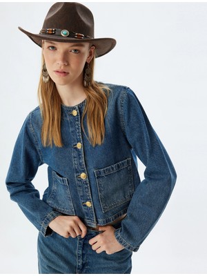 Koton Kot Ceket Cep Detaylı Düğmeli Yuvarlak Yaka Slim Fit Pamuklu