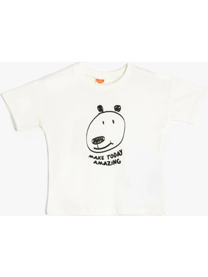 Koton Pamuklu Köpek Baskılı Bisiklet Yaka Kısa Kollu Tişört