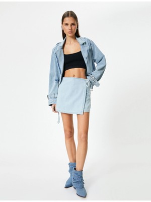 Koton Kot Şort Etek Mini Boy Kruvaze Pamuklu - Koton - 4SAL40002MD - Orta Indigo - 34