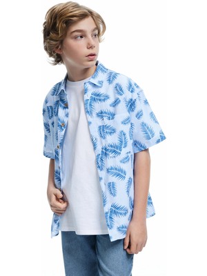 Koton Yaprak Desenli Kısa Kollu Tek Cepli Pamuklu Gömlek