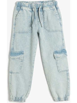 Koton Pamuklu Beli Bağcıklı Cepli Jogger Denim Pantolon